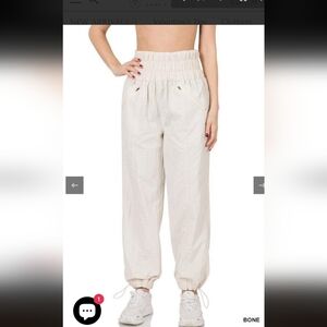 Zenana Cream Elastic Waist Jogger Windbreaker Pants_XL